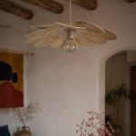 Suspension fleur, Pâquerette, 12 pétales en rotin et raphia