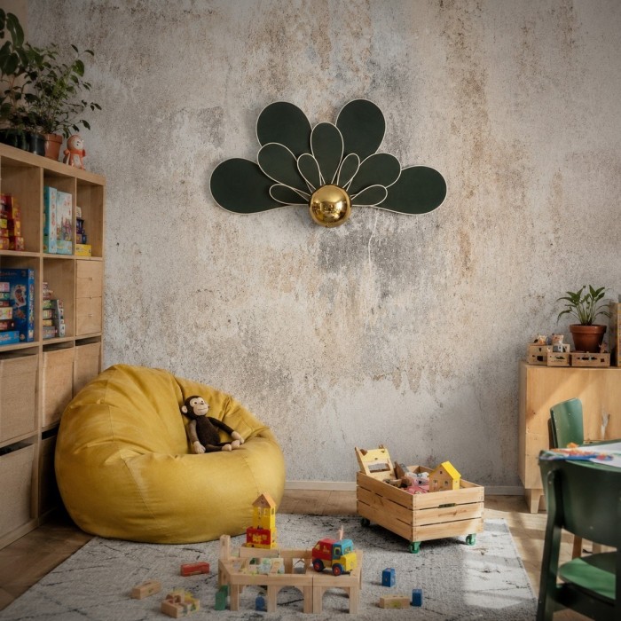 Applique murale fleur, modèle Paon, lin vert sapin