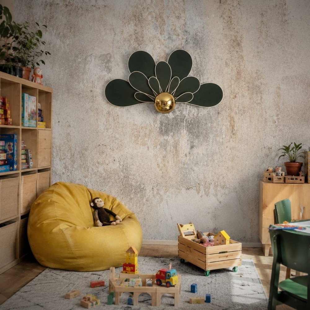 Applique murale fleur, modèle Paon, lin vert sapin