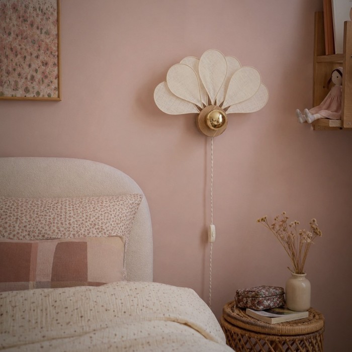 Applique murale fleur, modèle Art Déco, La Petite, lin blanc