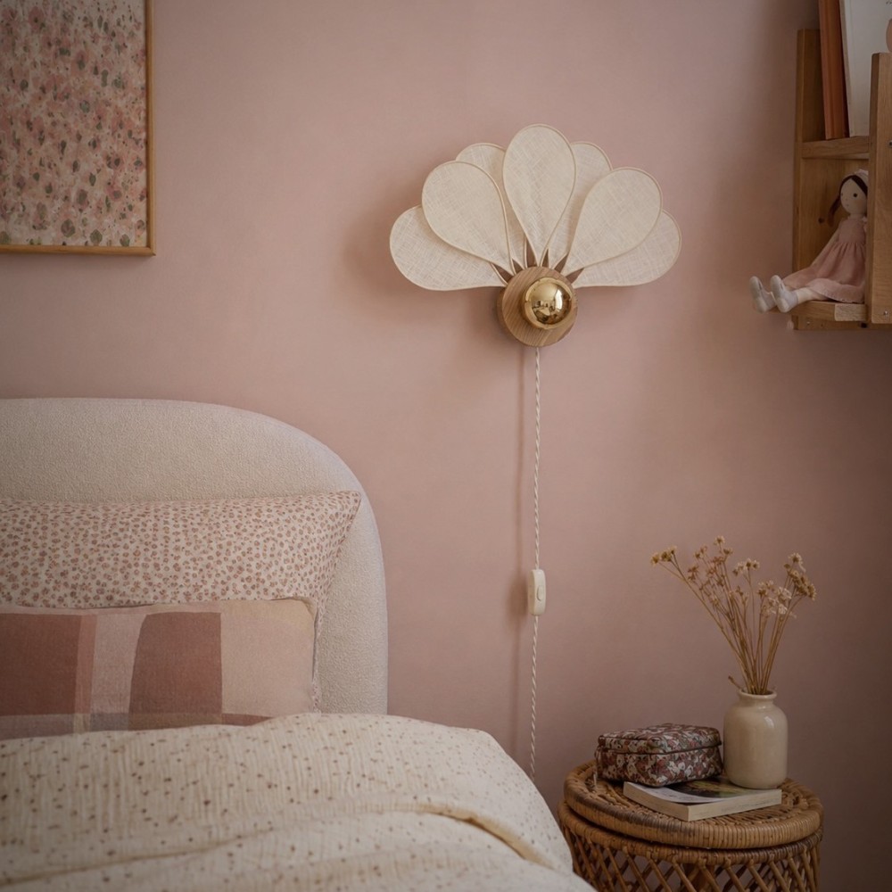 Applique murale fleur, modèle Art Déco, La Petite, lin blanc
