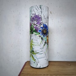 Lampe tube à poser, tissu imprimé Fleurs & Oiseaux