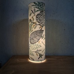 Lampe d'ambiance cylindrique, imprimé végétal vert amande