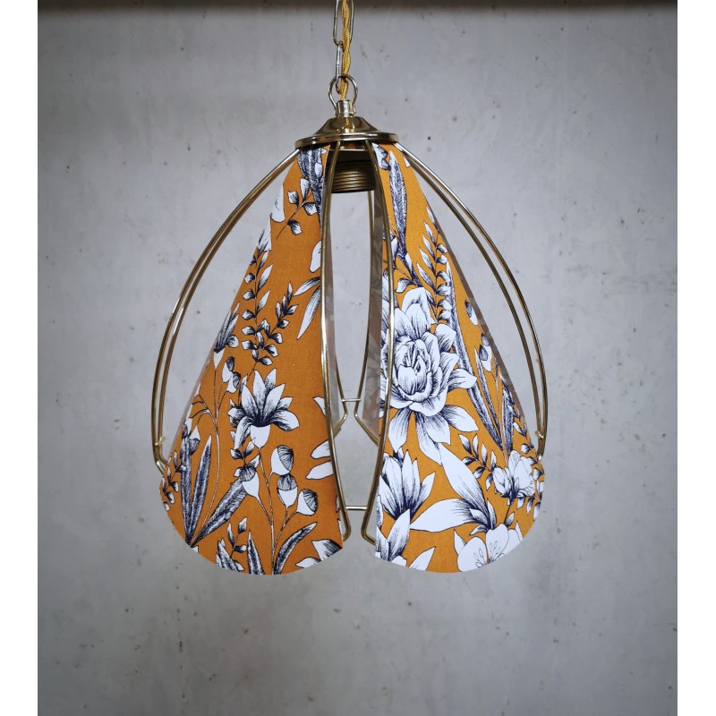 Suspension 4 panneaux, tissu imprimé fleuri orange, bleu électrique et blanc