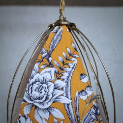 Suspension 4 panneaux, tissu imprimé fleuri orange, bleu électrique et blanc