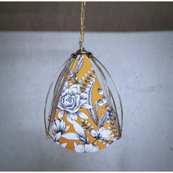 Suspension 4 panneaux, tissu imprimé fleuri orange, bleu électrique et blanc
