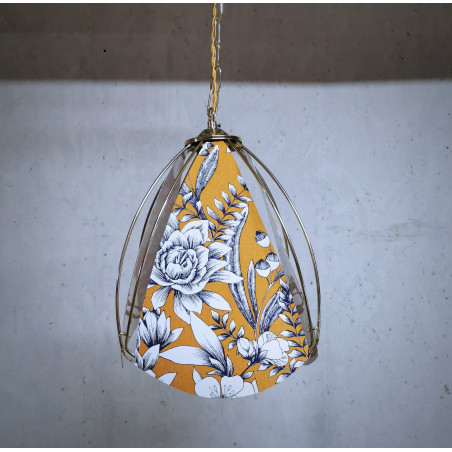 Suspension 4 panneaux, tissu imprimé fleuri orange, bleu électrique et blanc