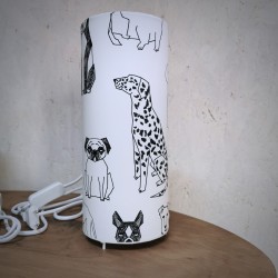 Lampe tube à poser, imprimé chiens style origami