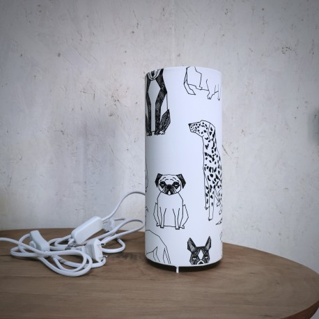 Lampe tube à poser, imprimé chiens style origami