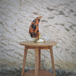 Lampe à poser, structure métal, 1 panneau en lin fleuri