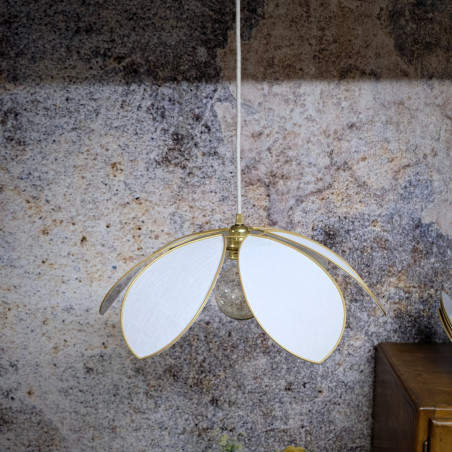 Suspension fleur structure métal lin blanc