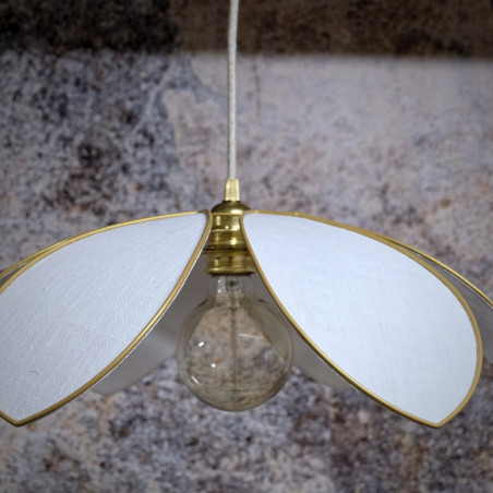 Suspension fleur structure métal lin blanc