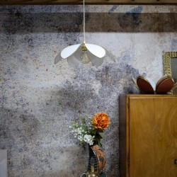 Suspension fleur structure métal lin blanc