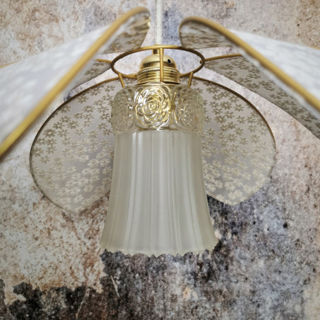 Suspension fleur 6 pétales dentelle marguerites et globe vintage