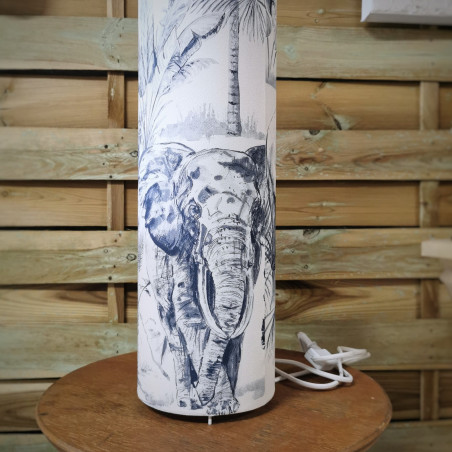 Lampe d’ambiance cylindrique – Imprimé paysage d’éléphants