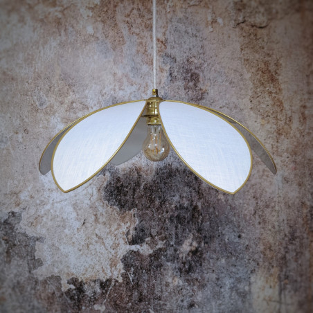 Suspension fleur structure métal lin blanc