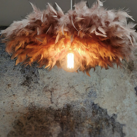 Suspension fleur plumes vieux rose