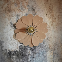 Applique murale tournesol en rotin et lin nude