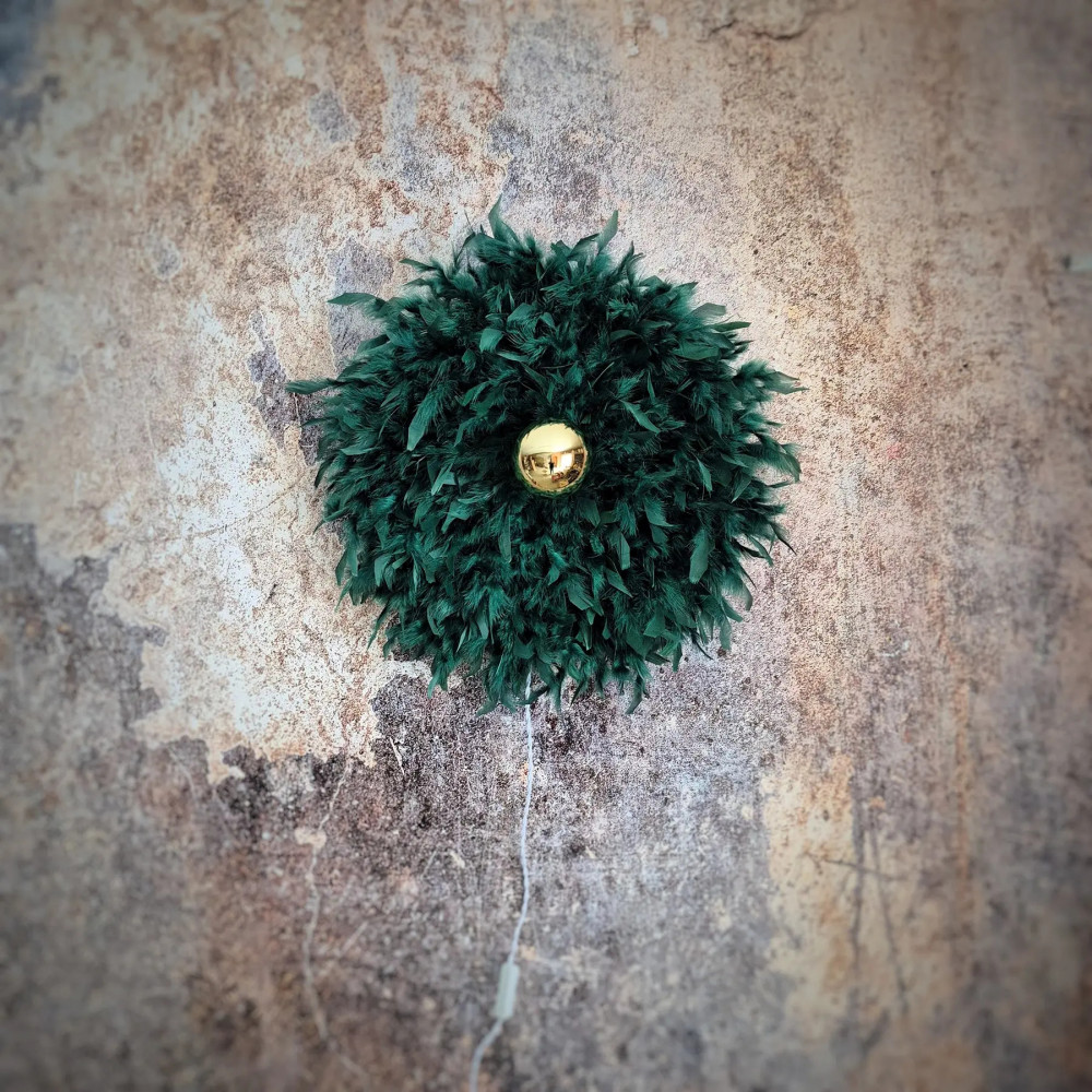 Applique murale fleur, plumes, Dahlia, La Classique, Vert Sapin