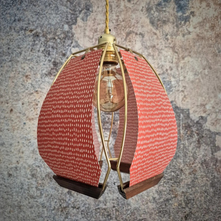 Suspension, baladeuse, structure vintage, tissu géométrique rouge
