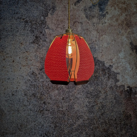 Suspension, baladeuse, structure vintage, tissu géométrique rouge