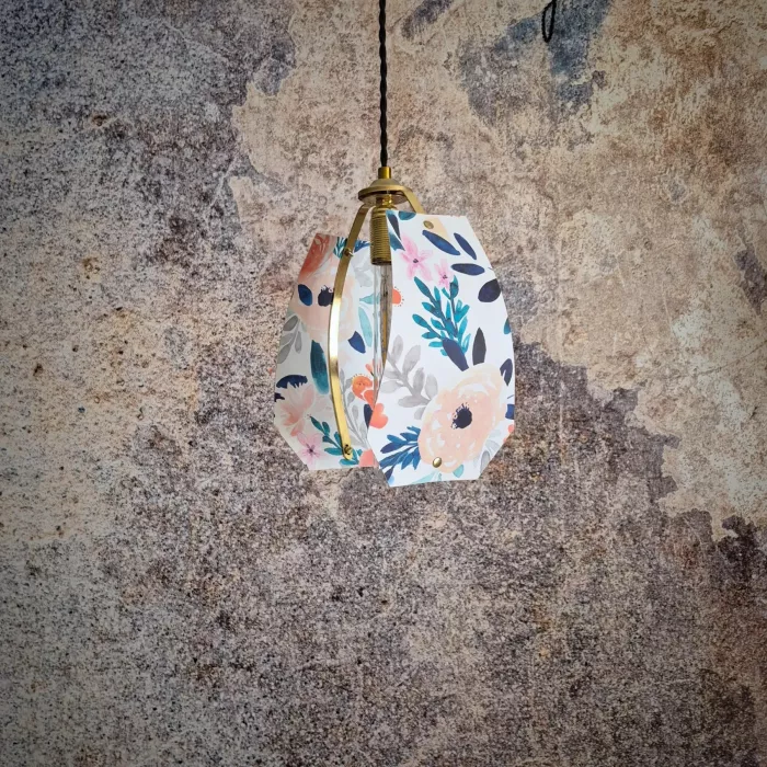 Suspension, baladeuse structure vintage en métal, imprimé fleur aquarelle