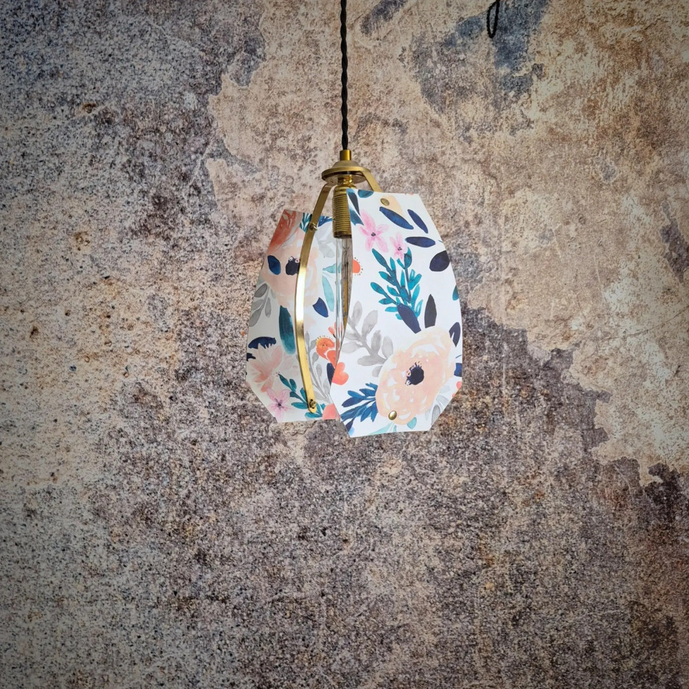 Suspension, baladeuse structure vintage en métal, imprimé fleur aquarelle