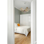 Suspension hélice, 12 pales en rotin et tissu fleuri, Globe vintage asymétrique