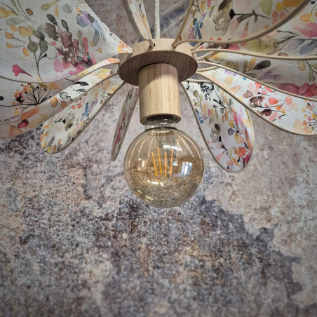 Suspension Hélice, 12 pales en rotin et tissu fleuri