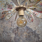 Suspension Hélice, 12 pales en rotin et tissu fleuri