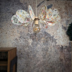 Suspension Hélice, 12 pales en rotin et tissu fleuri