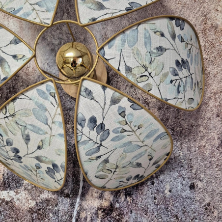 Applique Lotus, structure métal, 6 pétales en tissu fleur bleu pastel