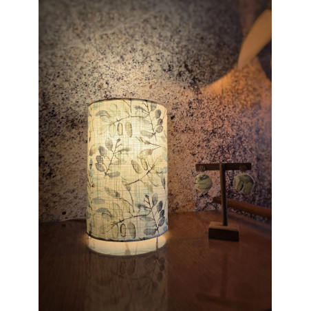 Lampe tube, lampe de chevet, imprimé fleur bleu et vert pastel