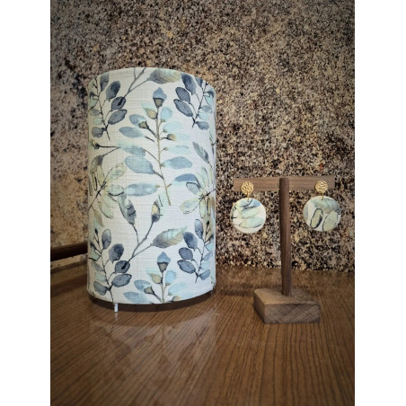 Lampe tube, lampe de chevet, imprimé fleur bleu et vert pastel
