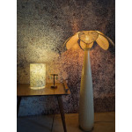Lampe d'ambiance, pied chiné et abat-jour Lotus 6 pétales tissu fleuri