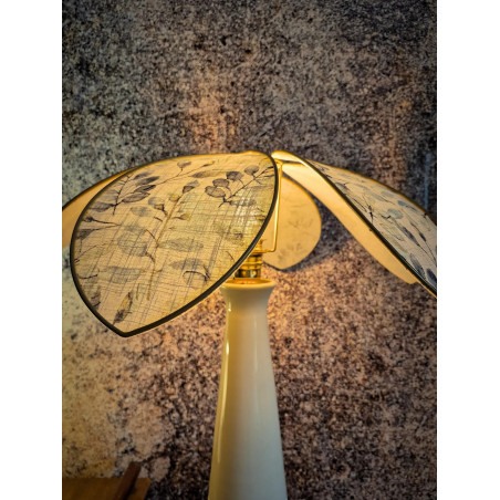 Lampe d'ambiance, pied chiné et abat-jour Lotus 6 pétales tissu fleuri