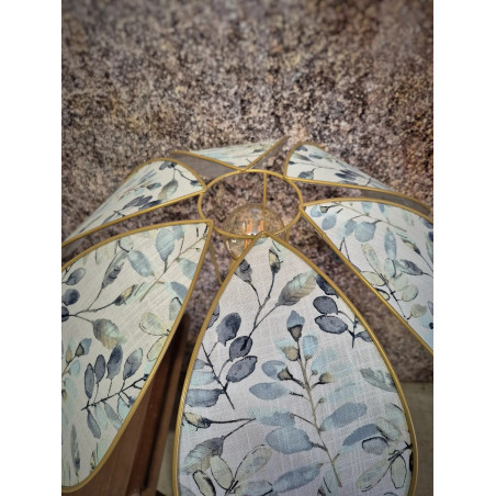 Lampe d'ambiance, pied chiné et abat-jour Lotus 6 pétales tissu fleuri