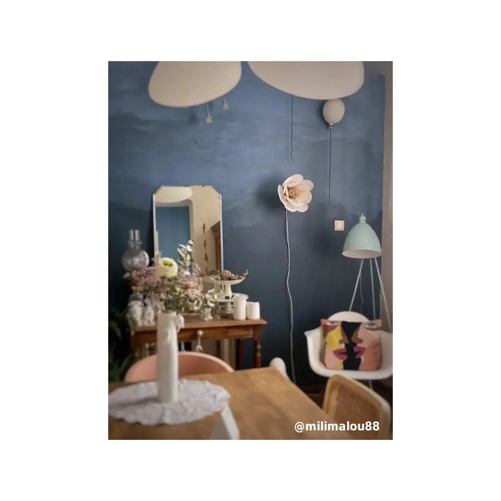 Applique murale fleur Nénuphar, 16 pétales en rotin et lin Blanc, chez @milimalou88