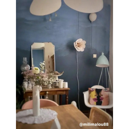 Applique murale fleur Nénuphar, 16 pétales en rotin et lin Blanc, chez @milimalou88