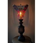Lampe à poser, pied en bois tourné, abat-jour Liberty