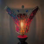 Lampe à poser, pied en bois tourné, abat-jour Liberty