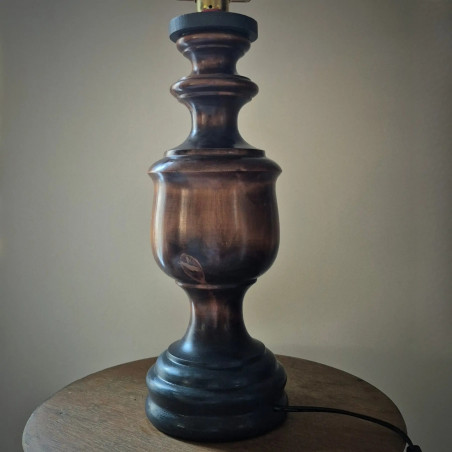 Lampe à poser, pied en bois tourné, abat-jour Liberty