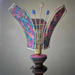 Lampe à poser, pied en bois tourné, abat-jour Liberty