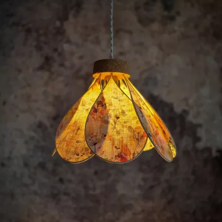 Suspension, baladeuse fleur Nymphéa, 8 pétales en rotin et tissu fleuri