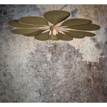 Suspension fleur, Orphéa, 12 pétales en métal et lin vert mousse