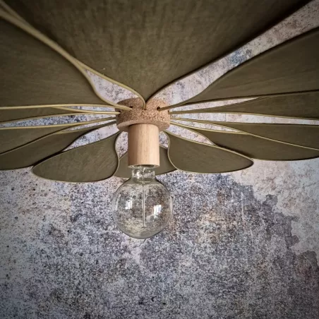 Suspension fleur, Orphéa, 12 pétales en métal et lin vert mousse
