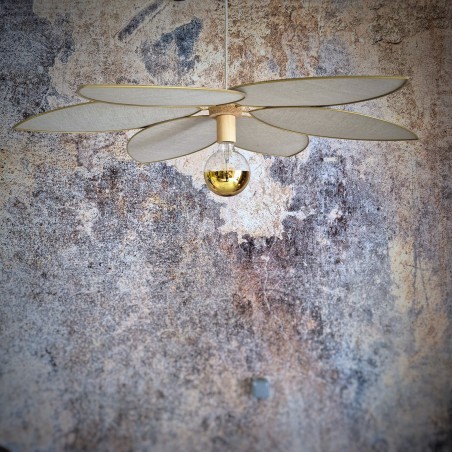 Suspension fleur, modèle Frida, 6 pétales en métal et lin naturel