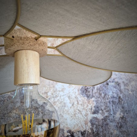 Suspension fleur, modèle Frida, 6 pétales en métal et lin naturel