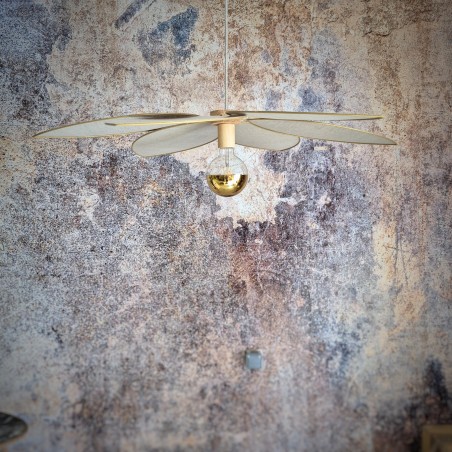 Suspension fleur, modèle Frida, 6 pétales en métal et lin naturel