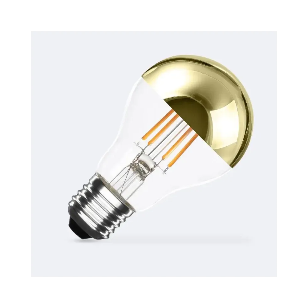 Ampoule LED Gold Reflect petit format, verre miroir doré et filament ambré, lumière douce 2200K, culot E27, 6W, 60mm x 105mm